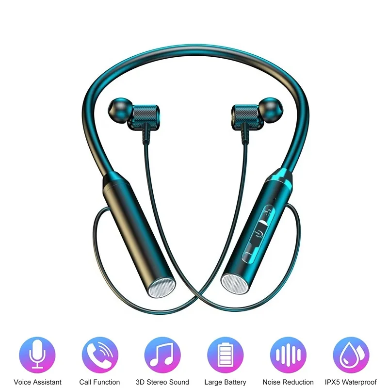 Magnetic Neckband Sports Earphones - Auricolari Bluetooth 9D, cuffie wireless, auricolari